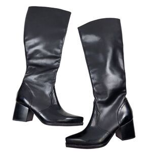 JEFFREY CAMPBELL Womens 7M Larosa Western Heeled Below Knee Boots Square Toe.